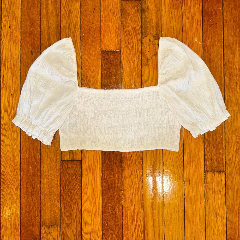 Romantic White Puff Sleeve Cropped Blouse